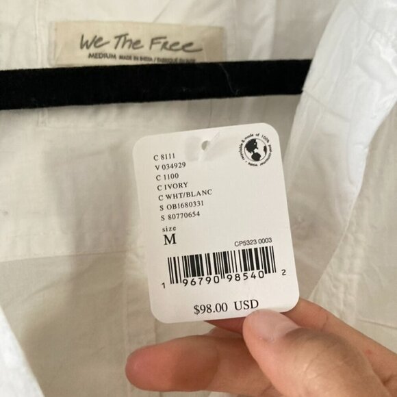NWT We The Free Remade Poplin Collared Button Up Shirt White Sz M - Picture 5 of 7